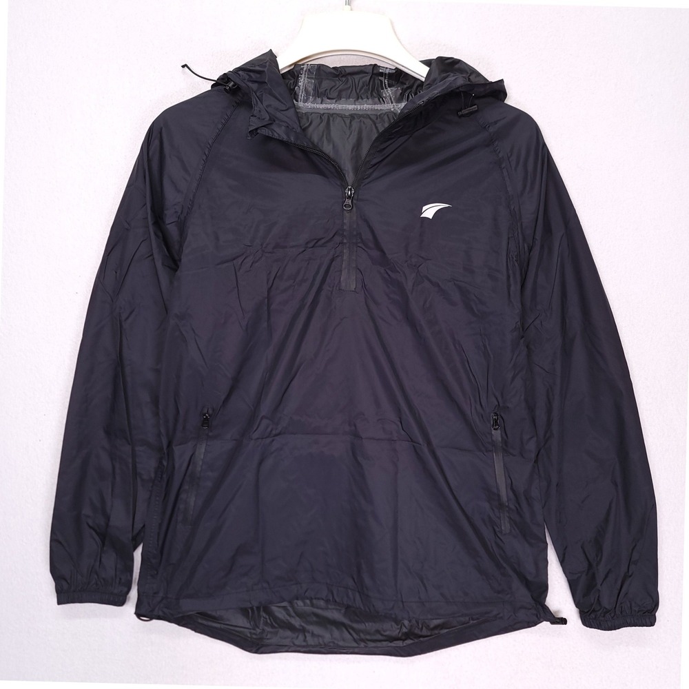 Ezrun Half Zip Hooded Windbreaker Rain Jacket Black Reflective Running Mens M